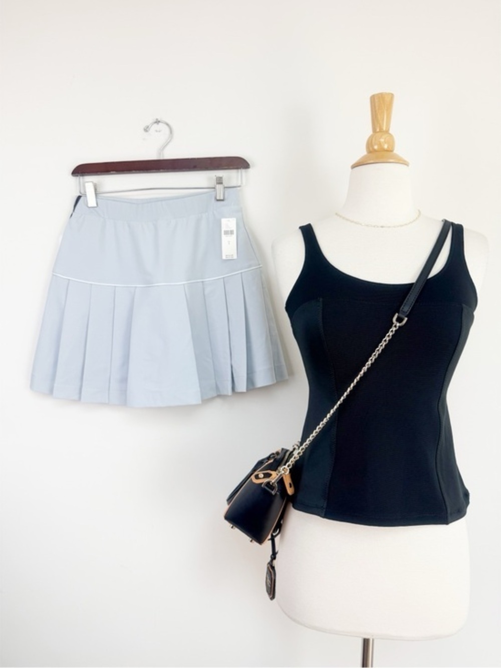 Varley Pale Blue Pleated Mini Skirt